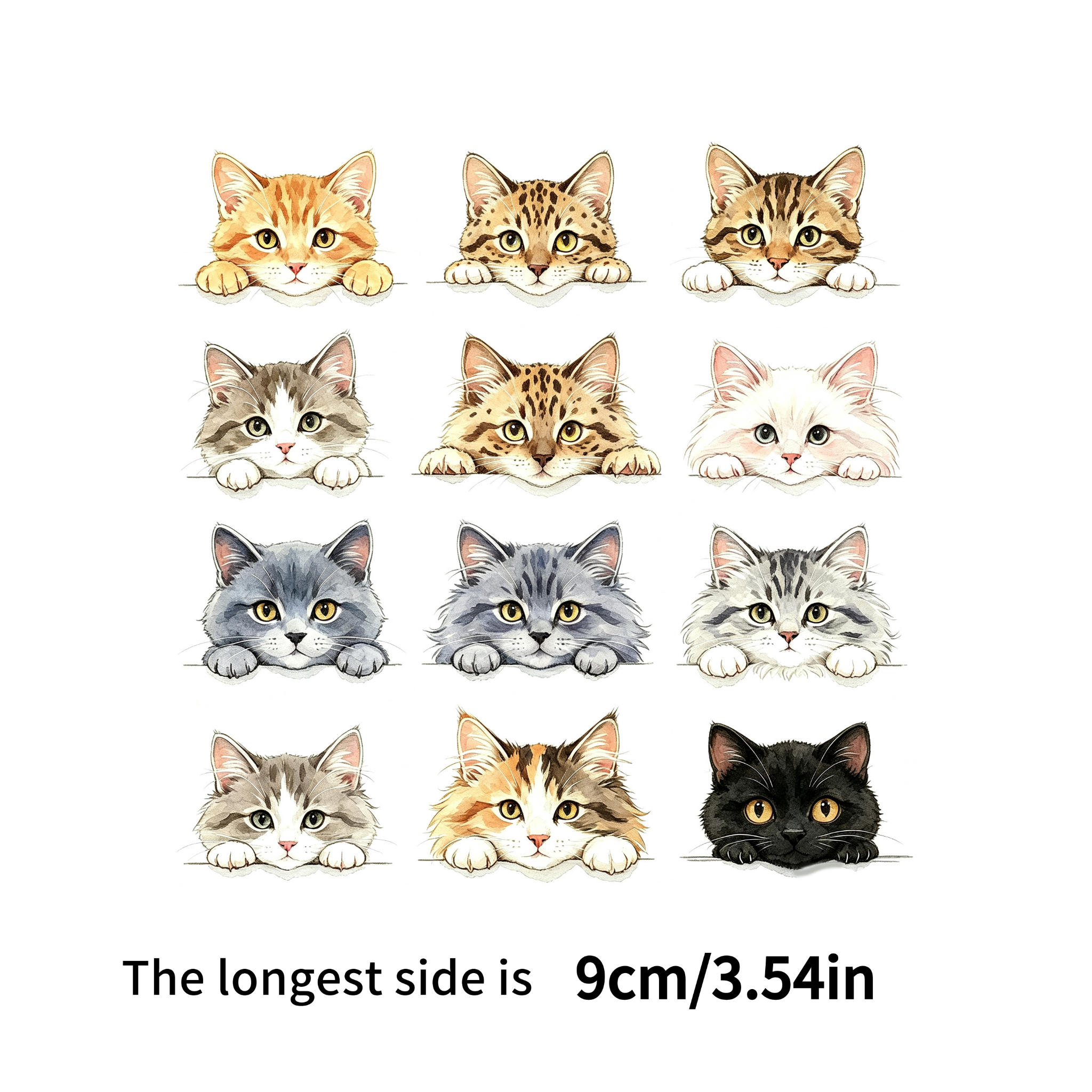 TEMU 12pcs Set Watercolor Peek-a-boo Cat Dtf Heat Transfer Ironing Transfer Clothing Heat Transfer Clothing Ironing Patches Clothing Ironing Patches
