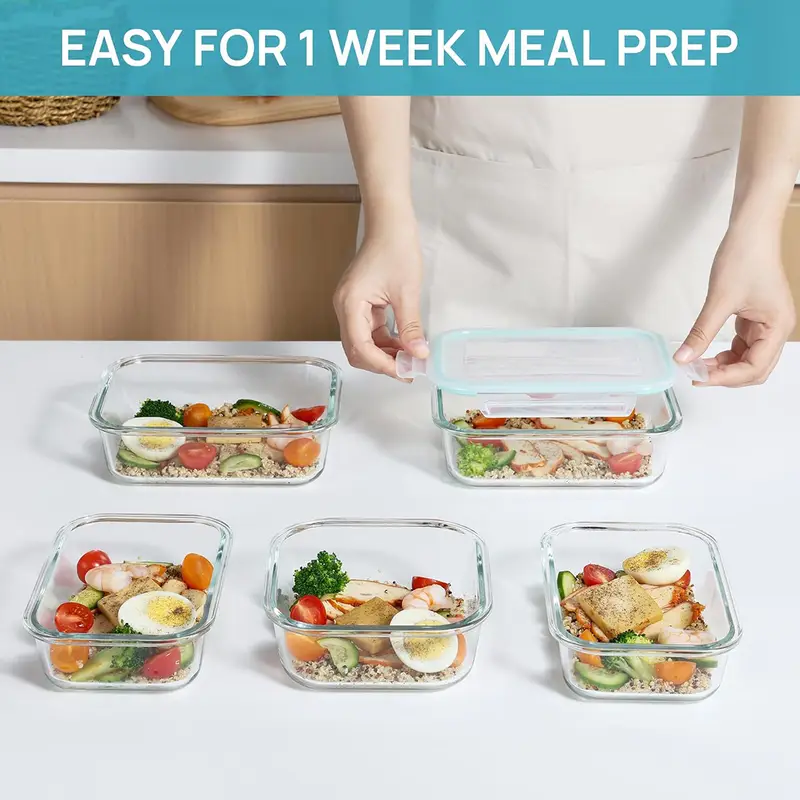 16pcs large capacity glass container set insulated lunch box lunch box leak proof bento box with locking lid food dish transport bus tubs microwave oven refrigerator safe home kitchen restaurant storage Product details 6