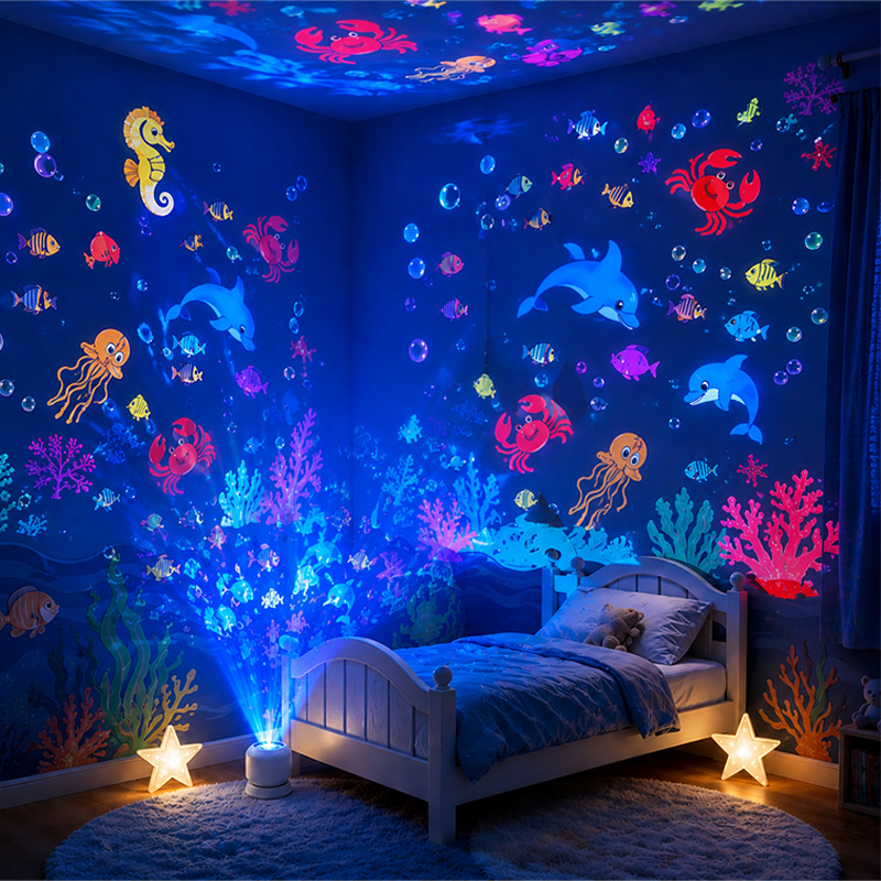 TEMU Creative Led Ocean Projector Night Light, 360 Degree Rotating Starry Sky And Ocean Wave Projection Lamp, Usb Plug-in Ambient Mood Light For