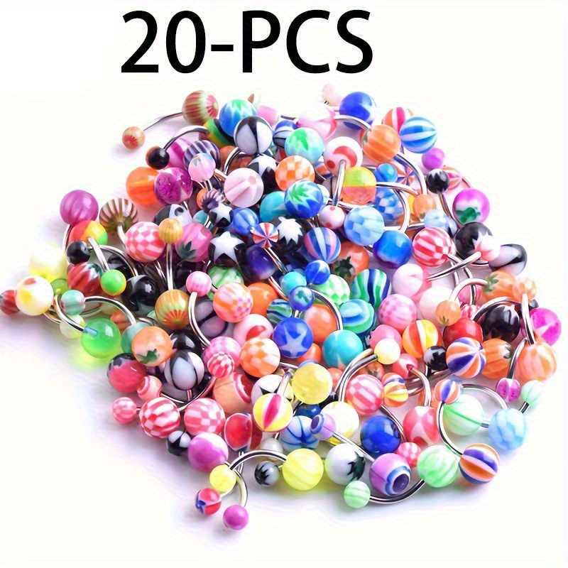 TEMU 20pcs Sexy Belly Button Ring Set Bohemian Mixed Colorful Ball Belly Button Ring Vintage Barbell Navel Nail Body Piercing Jewelry Gift Vibrant