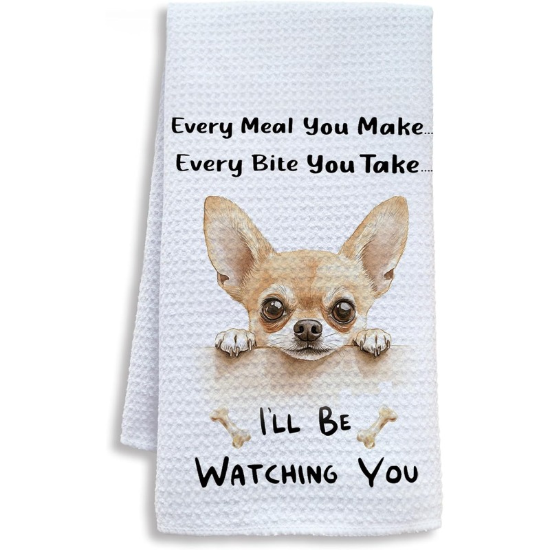 TEMU 1pc Chihuahua Kitchen Towel Suitable For Women, Chihuahua-themed Tea Towel With Chihuahua Print, For Dog Lovers, Decorative Gift For Chihuahua