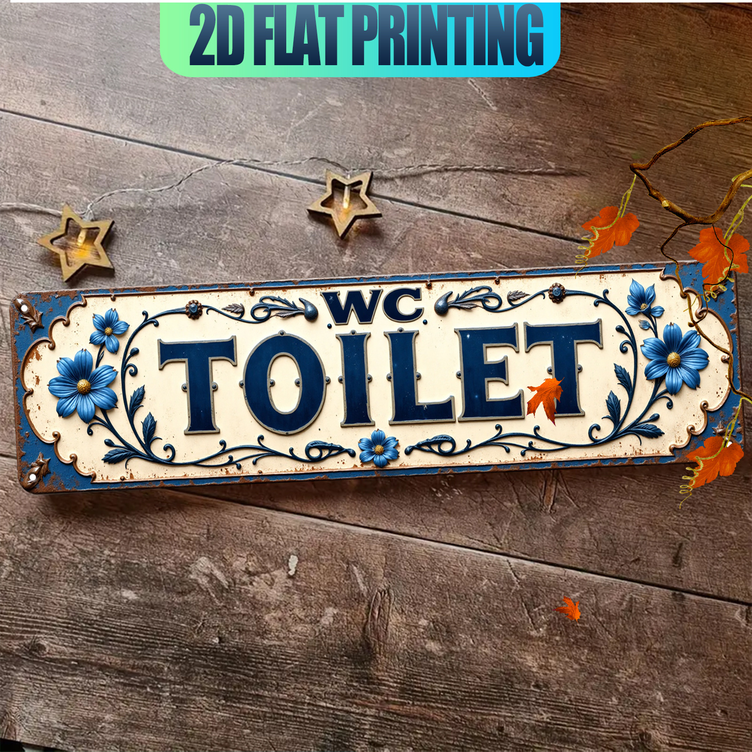 TEMU 2d Flat - A Vintage 2d Flat Sign Featuring A Toilet Design With Floral Elements, Perfect For Decor In Settings Such As Man Caves, Kitchens,