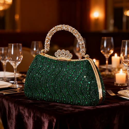 item picture high end luxurious evening bag elegant womens handbag diamond studded handle bag body inlaid with rhinestones shaped diamond clasp smooth with detachable metal long