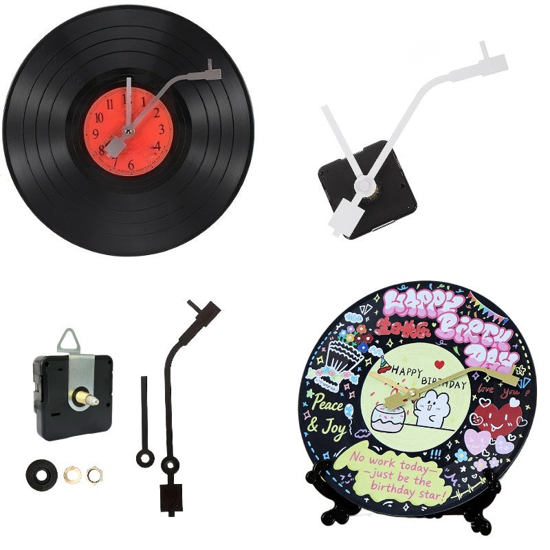 Vinilinių plokštelių laikrodis, vinilinių plokštelių mechaninis judesio mechanizmas, rodyklių papildymai, pakeitimas, remontas, plokštelių laikrodis, baterijos nepridedamos