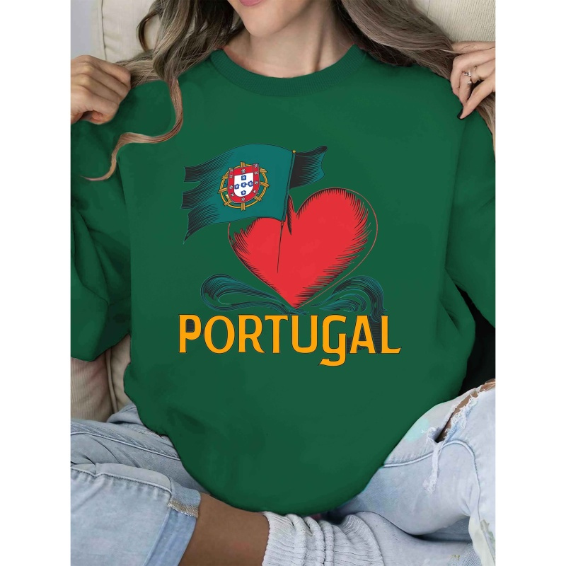 

Sweat-shirt en polyester pour femmes avec un motif de cœur portugais, col rond, motif géométrique, tissu tricoté décontracté, /m², haut de mode automne/hiver