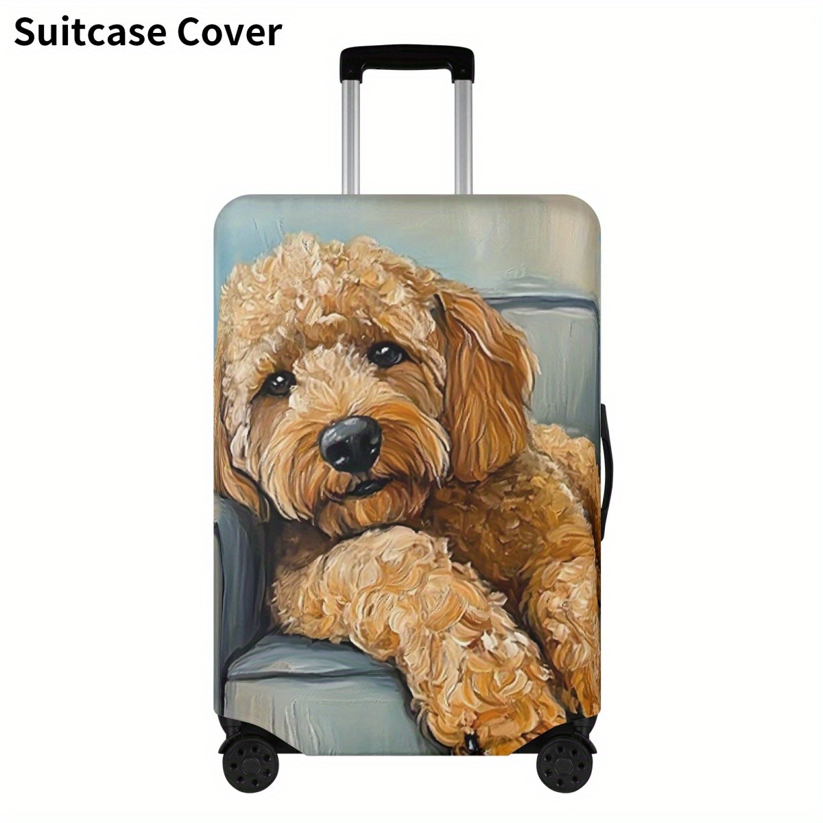 TEMU 1pc Cute Cartoon Dog In Blanket Suitcase Cover - Elastic Luggage Protector, Durable Polyester Dustproof Cover For Travel & Home, Machine