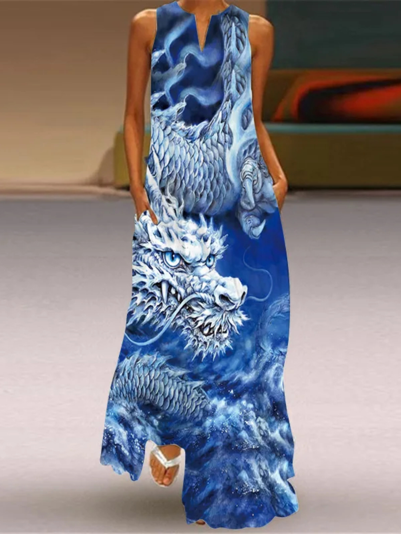 knee length dresses for ladies Ascending Dragon Descending Dragon Sheer Long Sleeve Bodycon Midi Dres main image 0