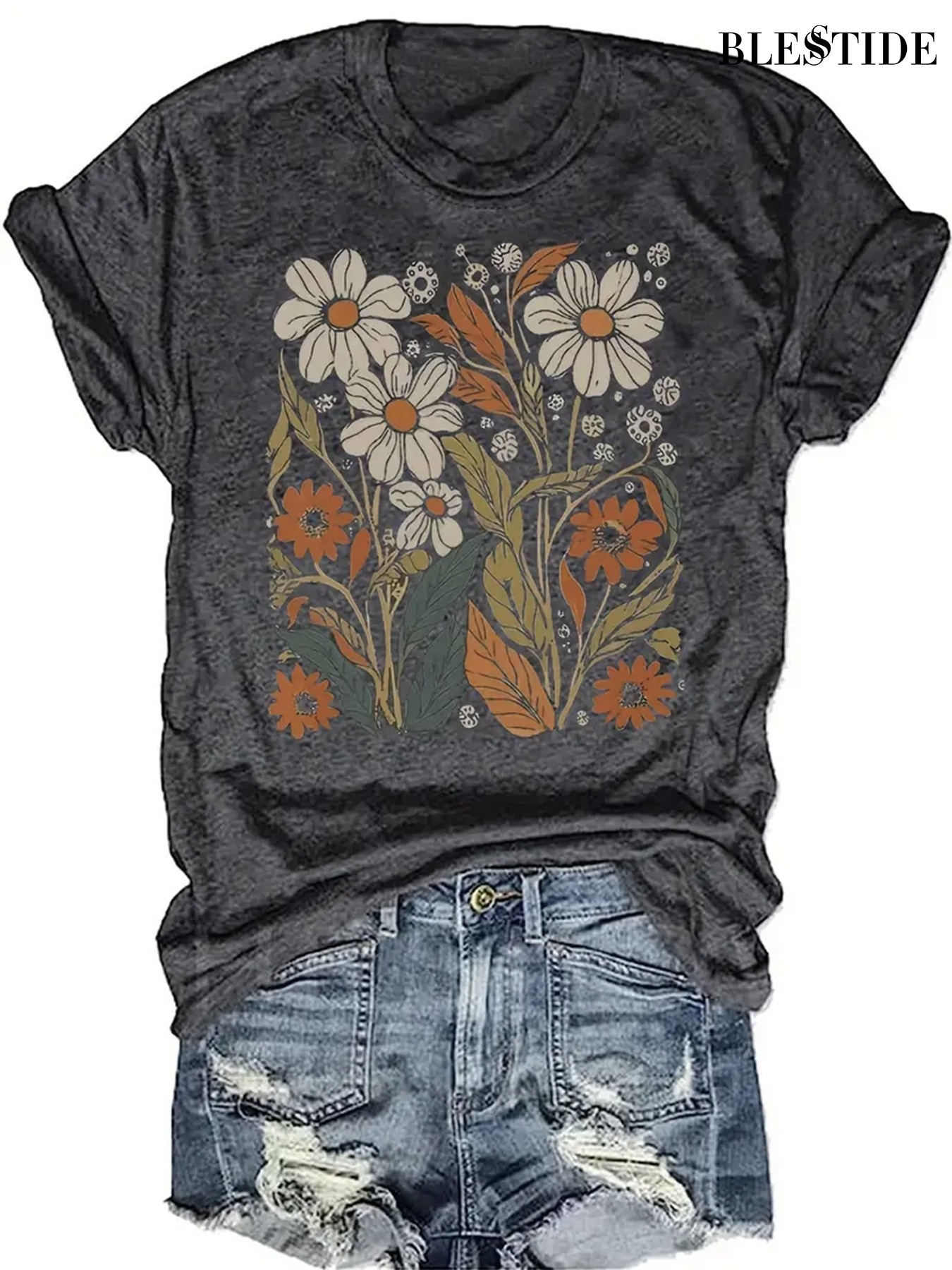 トップス Chah Chah FLOWER tee Partch Flower Printed Oversized Tee Black for Men | PARTCH