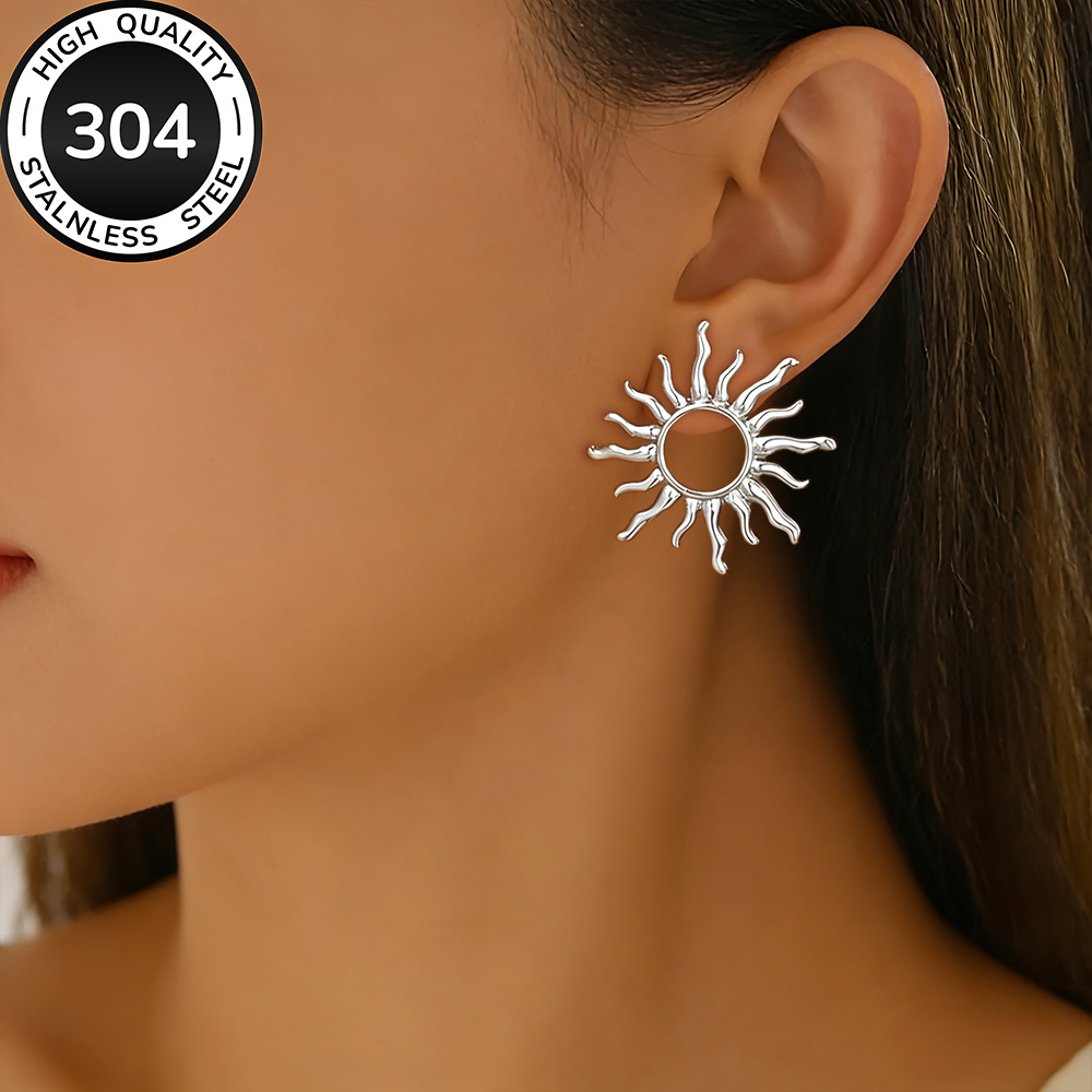 Women's High-Quality Stainless Steel Golden Sun Stud Earrings