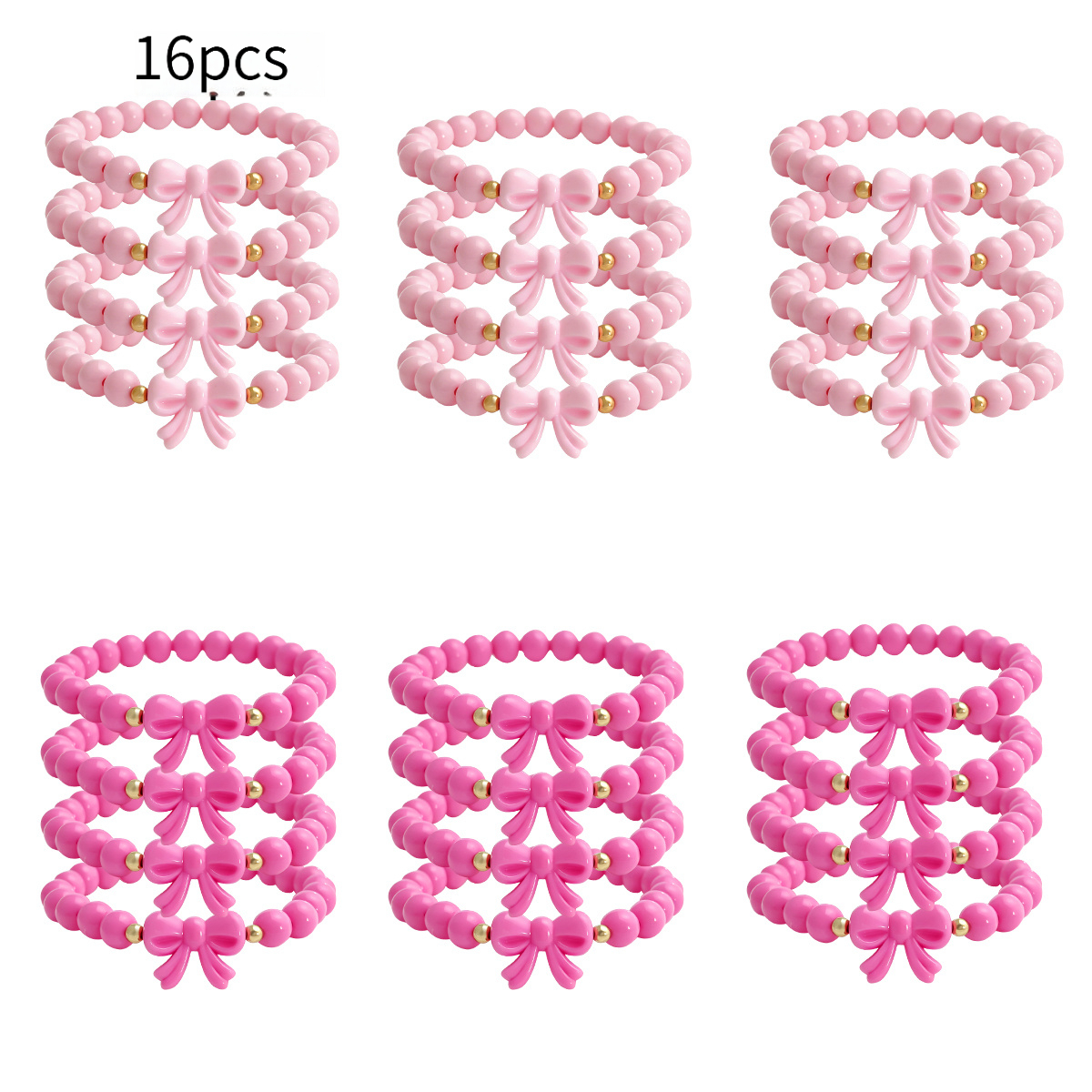 TEMU 16pcs Simple And Sweet Bow Resin Beaded Bracelet Set, Best Friend And Couple Bracelet Set, Suitable For Princess-themed Parties, Styling