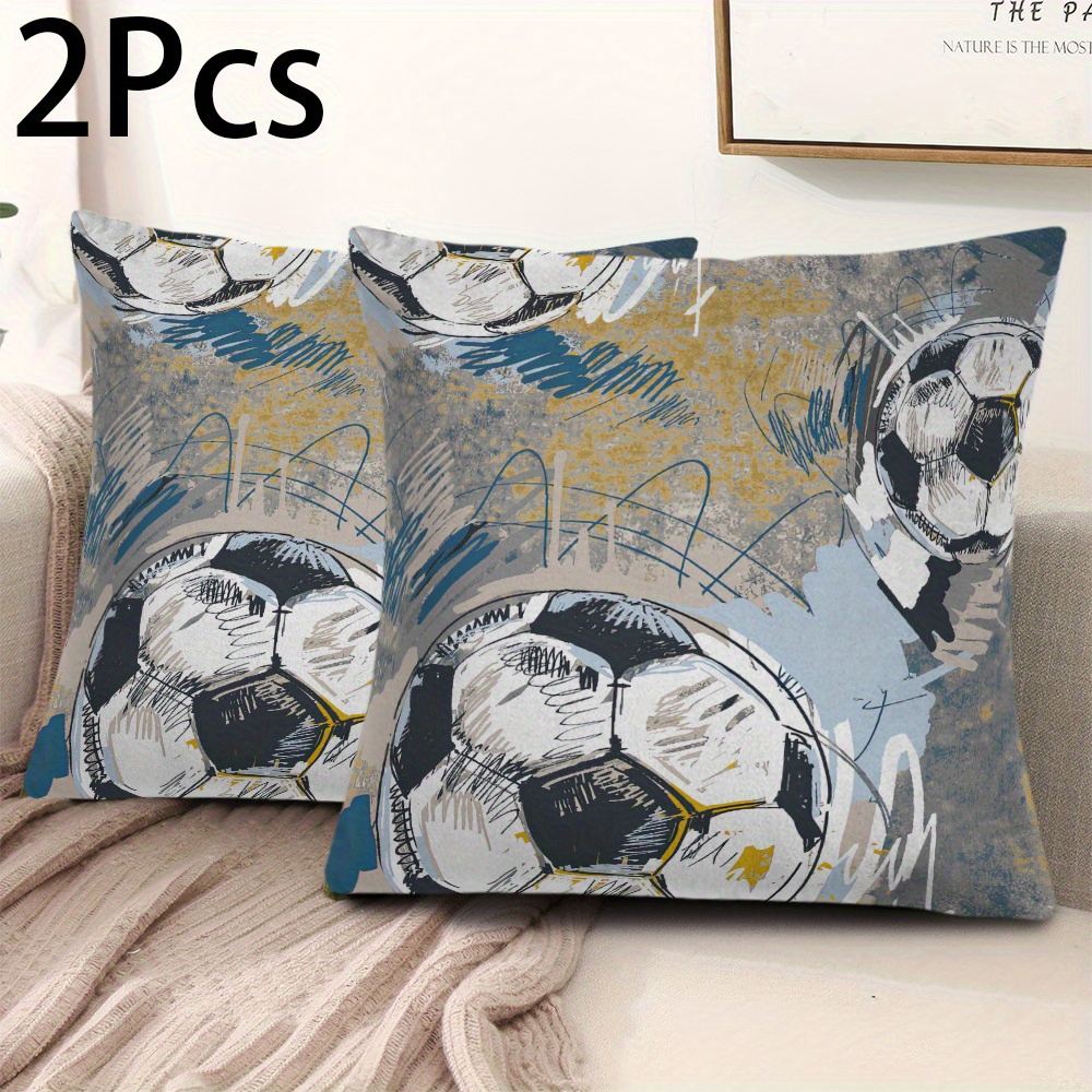 TEMU 2d 2pcs Vintage Hand-painted Soccer Pillowcases, Multiple Sizes , 2d Flat Single-sided Print, Pillow Inserts Not Included, Distressed Gray- With
