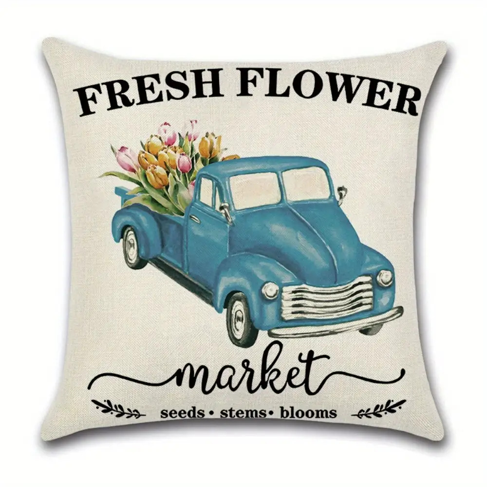 4pcs floral vintage car printed pillow covers double sided polyester zipper closure cushion cases machine washable contemporary home decor for living room bedroom sofa pillow inserts not included Product details 0