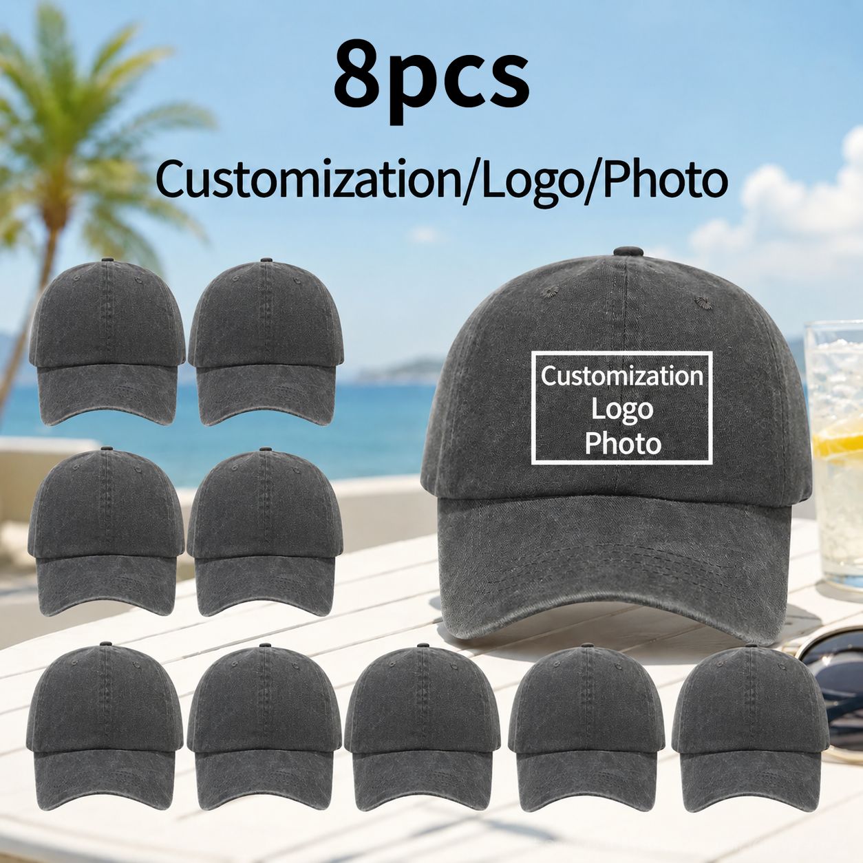 8pcs Vintage Distressed Style Custom Baseball Caps, Unisex
