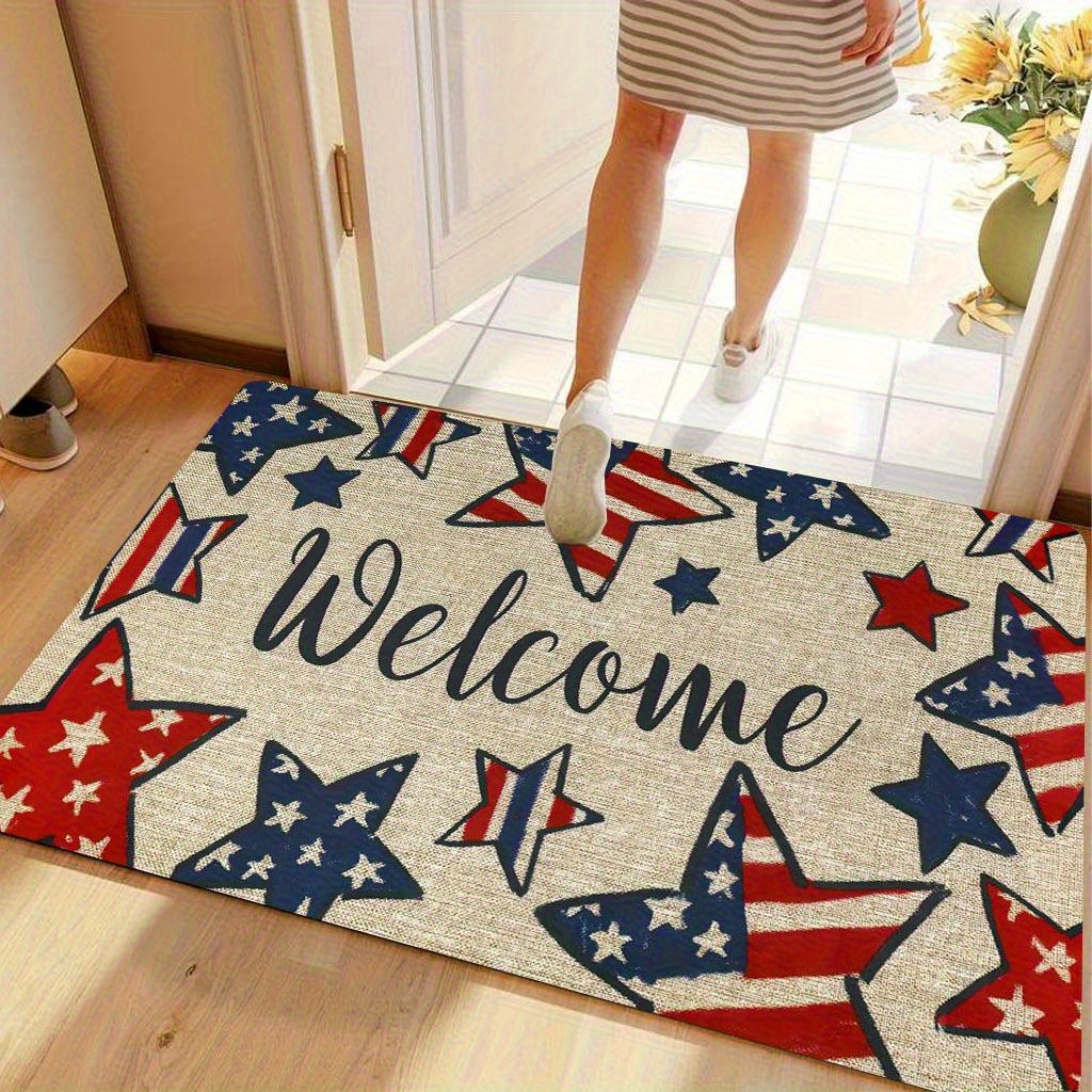 TEMU 1pc Doormat, Patriotic American Welcome Mat - Day And Memorial Day Home Decor, Machine Washable, Holiday Front Door Welcome | Star Pattern,