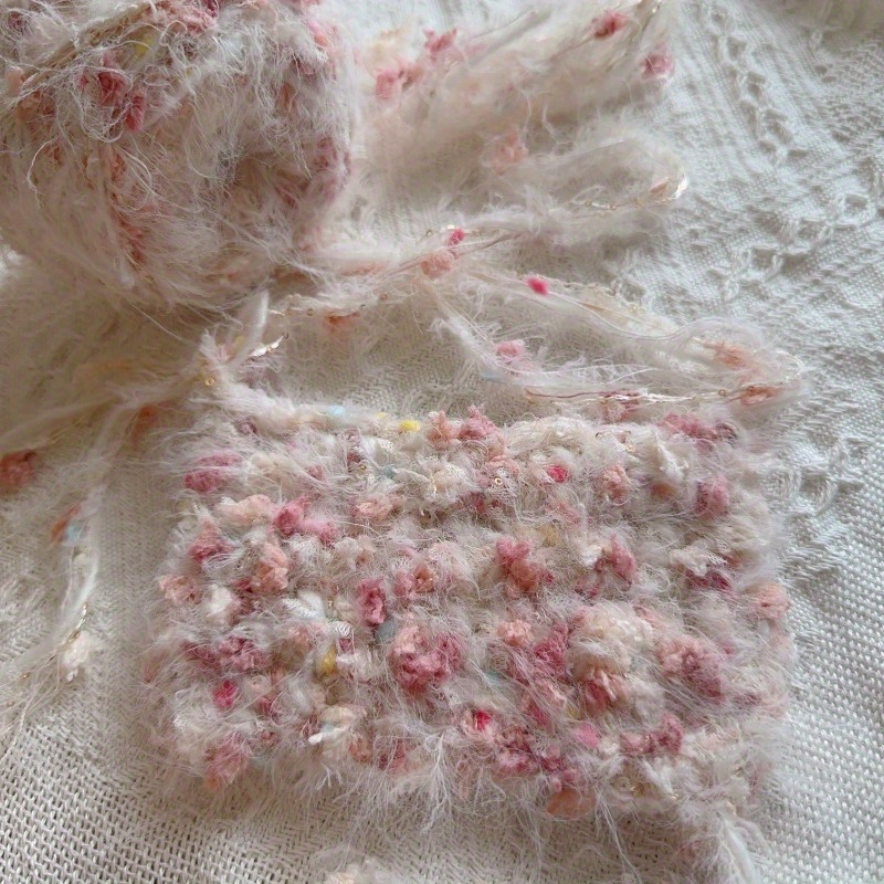 TEMU Ein 50-Gramm-Paket pfirsichfarbenes Polyestergarn - 25 Meter/984 Zoll handgemischtes, dickes Garn mit Blumen und bunten Polka Dots, geeignet für