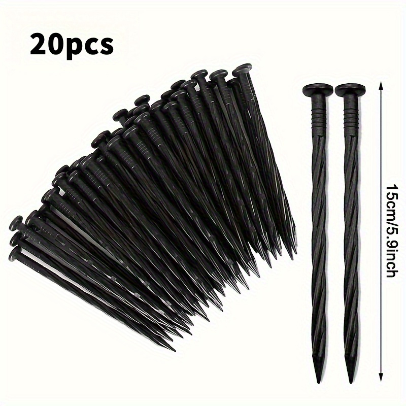 TEMU 1set 20pcs Black Pe Landscape Edging Nails, Sturdy Spiral Anchoring Spikes, Multipurpose Garden Tent & Awning Pegs, Outdoor Stakes For