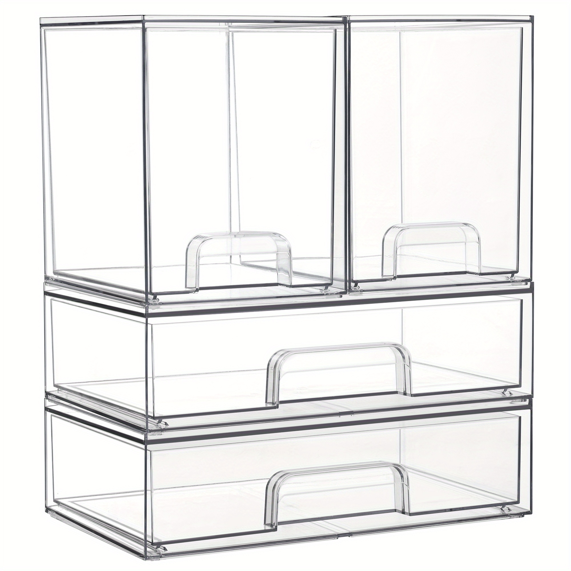 4 pack clear plastic organizer bins with handles stackable storage drawers for office     with multiple compartments space saving organization for desk shelves cabinets desk drawer organizer   compartment storage   handles