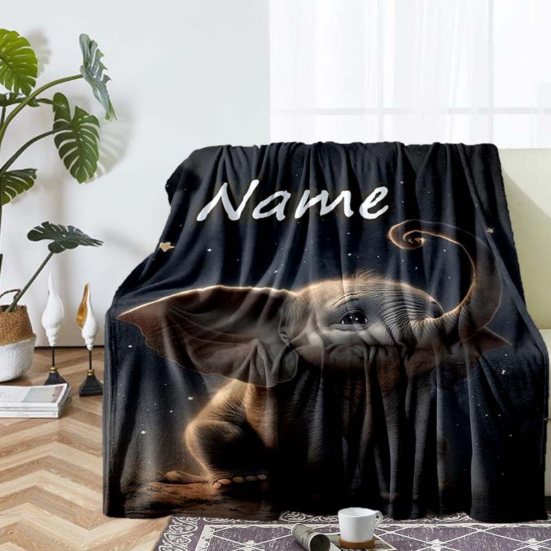 

Personalized Cartoon Elephant Plush Blanket - Soft, Lightweight & Warm For Sofa, Bed, Travel, Camping - Custom Name Option - Perfect Gift Idea, Elephant Blanket