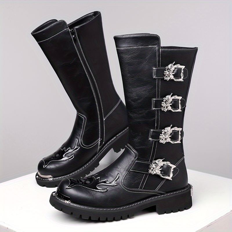 a pair mens heavy duty motorcycle boots vintage punk style - Temu Oman