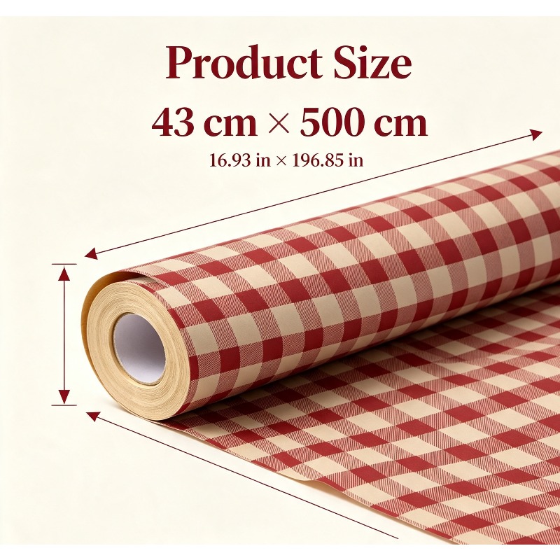 TEMU 1 Rolle Rot und Gingham Geschenkpapierrolle - Klassisches Büffelkariertes Geschenkpapier, Rustikaler Bauernhausstil, Papier für Feiertage,