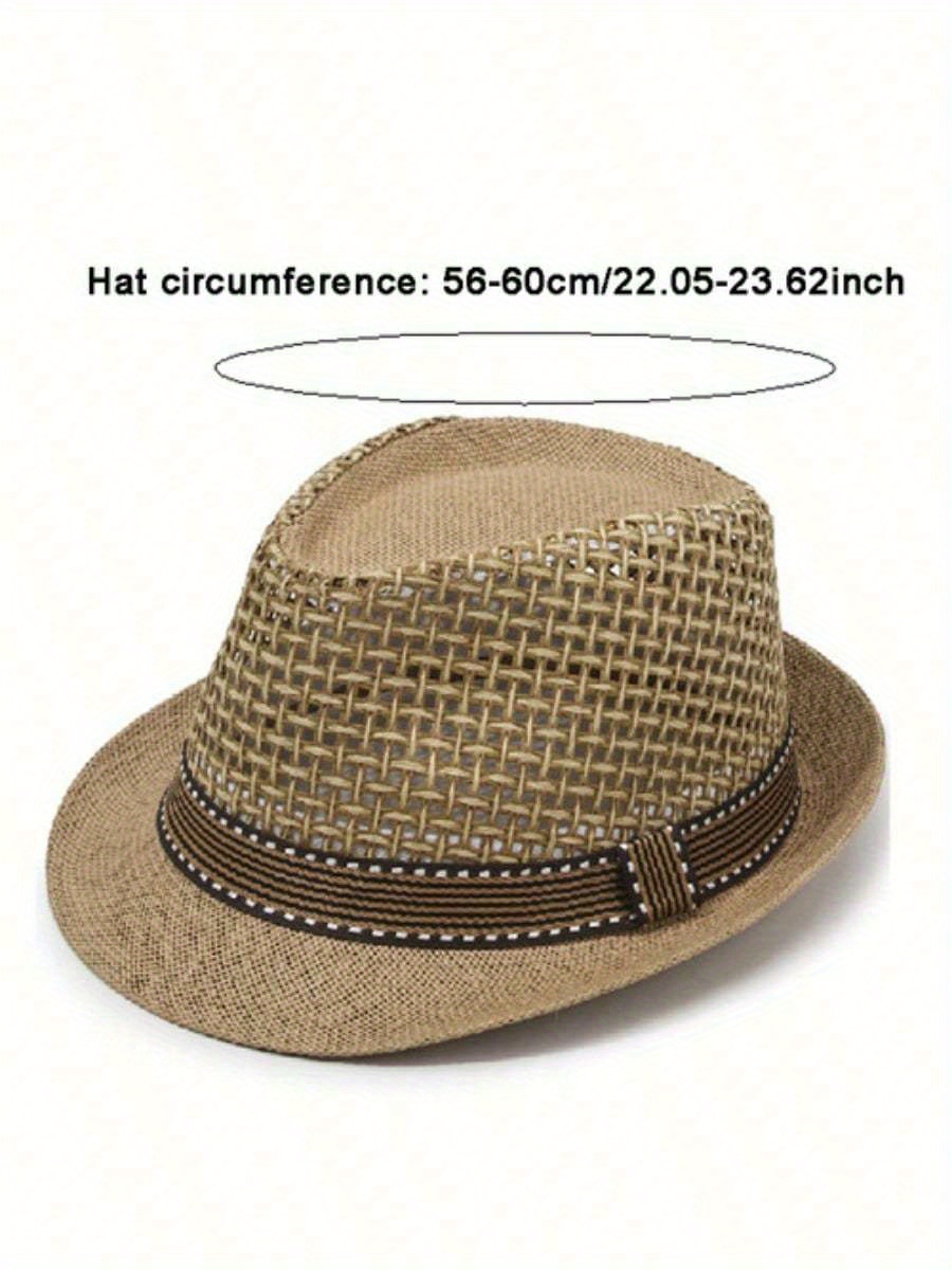 breathable sun cap trilby sun hat outdoor straw fedora hat men retro jazz hat details 2