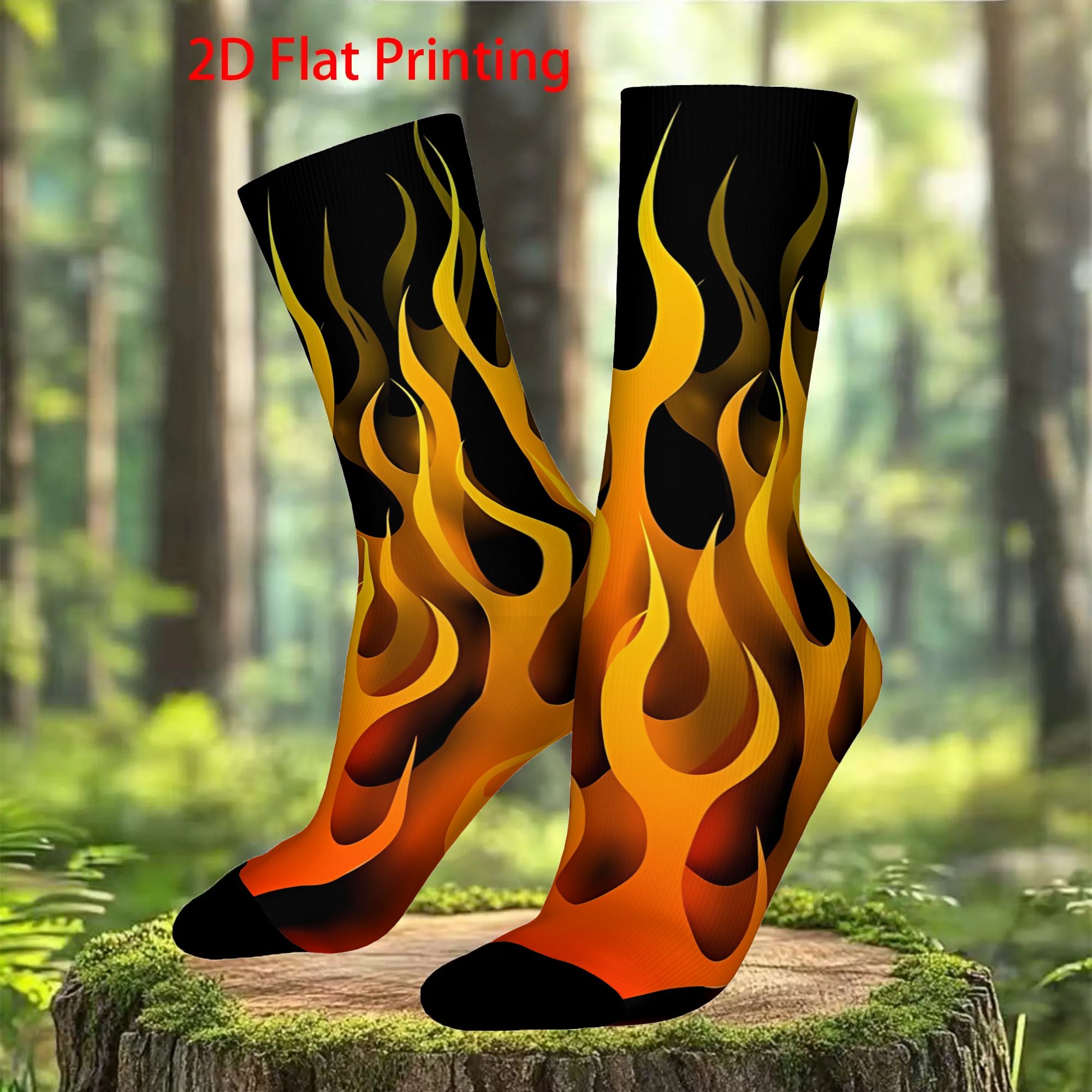 TEMU 1 Pair Hip Hop Vintage Fire Flames Crazy Men's Compression Socks Unisex Harajuku Seamless Printed Funny Novelty 2d Flat Printing, 2d Flat