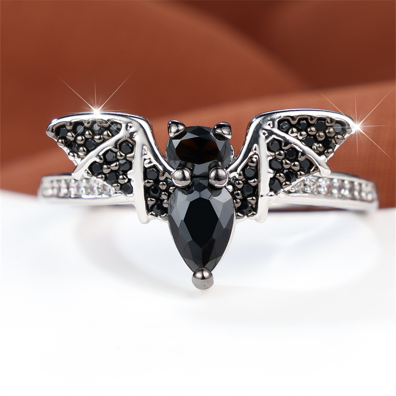 TEMU 3d Bat Synthetic Synthetic Synthetic Zircon Ring Band Pointed White Synthetic Synthetic Zircon Halloween Individual Trendy Alloy Decorative