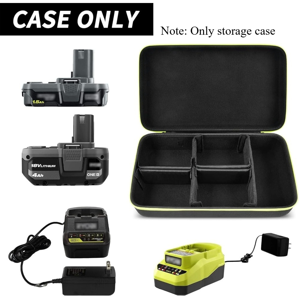 etui kompatybilne z ryobi one+ 18v litowo-jonowymi bateriami 4.0/ 3.5/ 3.0/ 2.0/ 1.5 ah. kompaktowy uchwyt do przechowywania i przenoszenia ładowarki akumulatora 18-volt. organizer z 6 przegródkami (tylko pudełko)