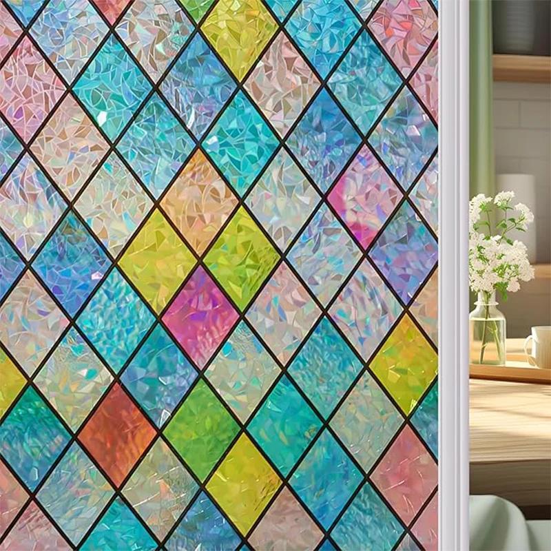 Window Film Colorful Holographic Window Privacy Film Decorative Sun Blocking Static Cling Window Covering Film For Home