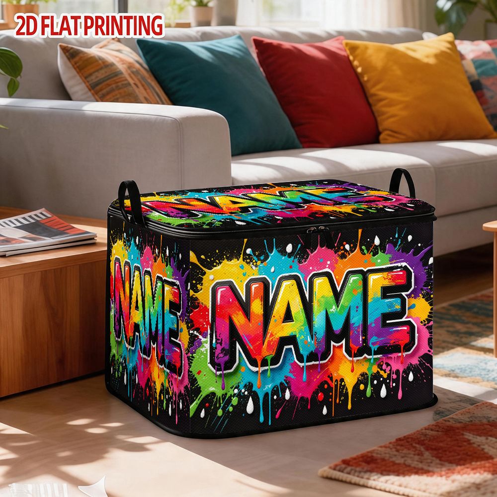 TEMU 1pc Customizable Foldable Storage Graffiti Art Lettering Style, Customize Your Name/text Reinforced , Sturdy Zipper Closure Lightweight Storage,