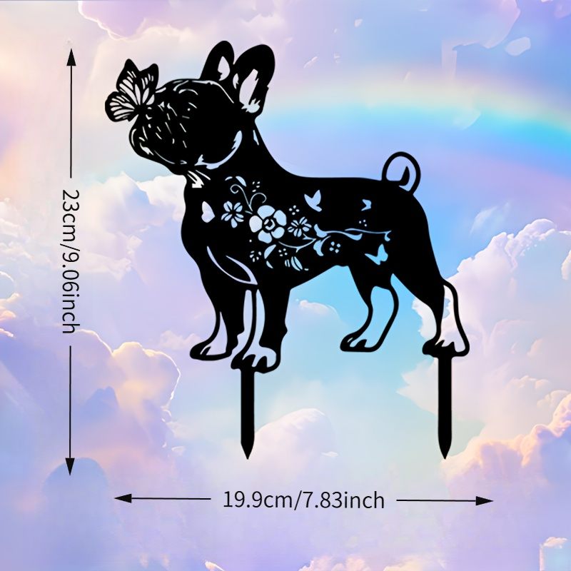 TEMU 【2d Flat】 [2d Flat] 1pc French Bulldog Garden Stake - Frenchie Dog, With Paw Print And French Bulldog Silhouette, Indoor Courtyard Decor, Gift,