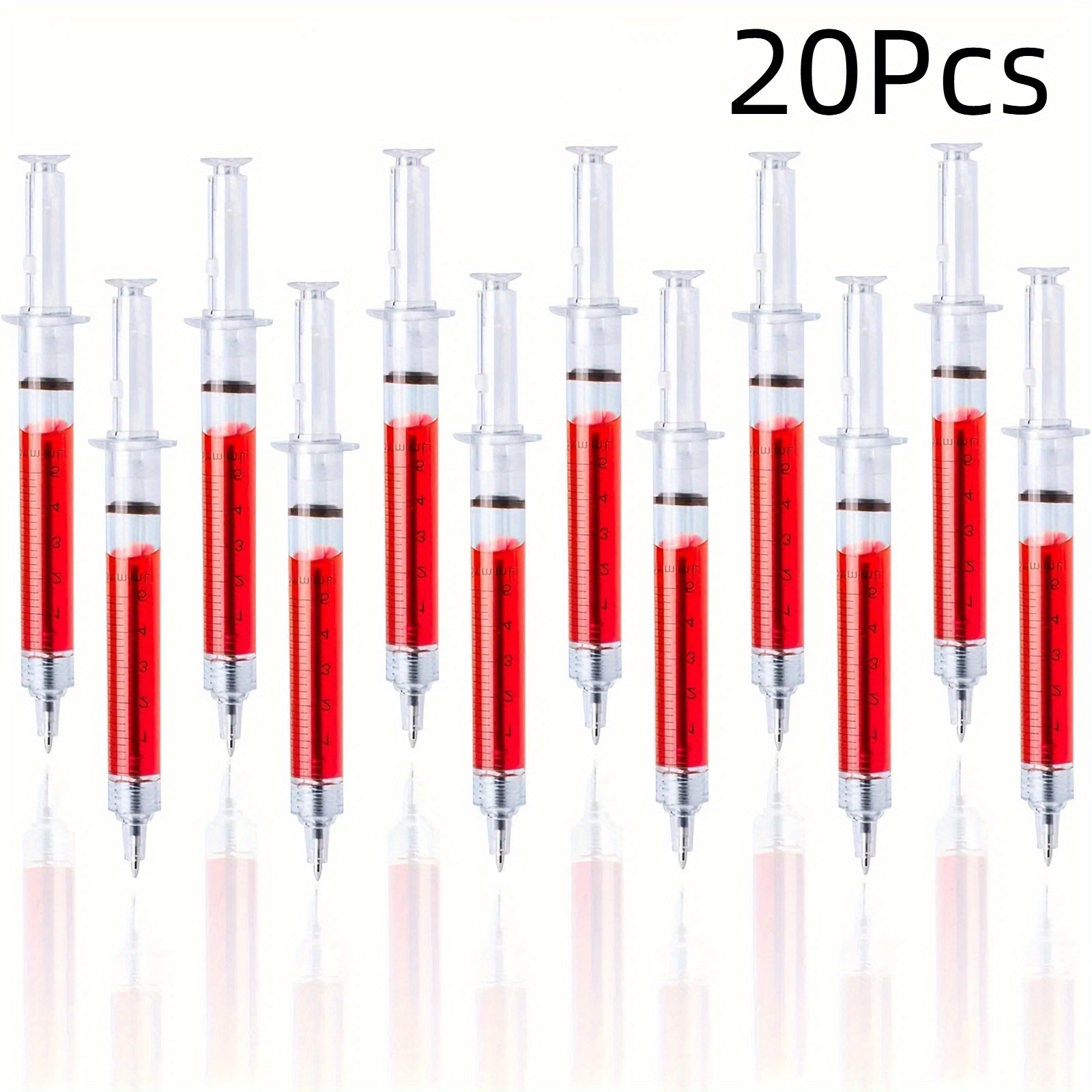 Image of 20 Red Syringe-shaped Pens With Black Ink - Retractable Medium Point, Fun Day Gift, Fine Writing Tools For Medical And Office Use, Medical Stationery, Stylish Writing Instruments, Detailed Design