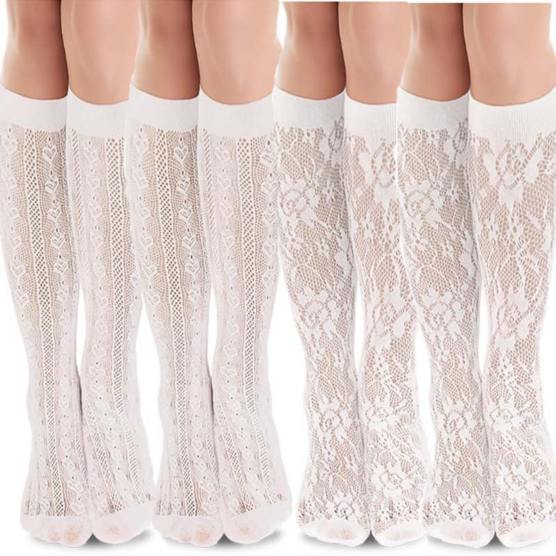 TEMU 4 de medias largas finas para mujer, medias, calcetines versátiles de encaje con enredadera de flores, calcetines de compresión para pantorrilla