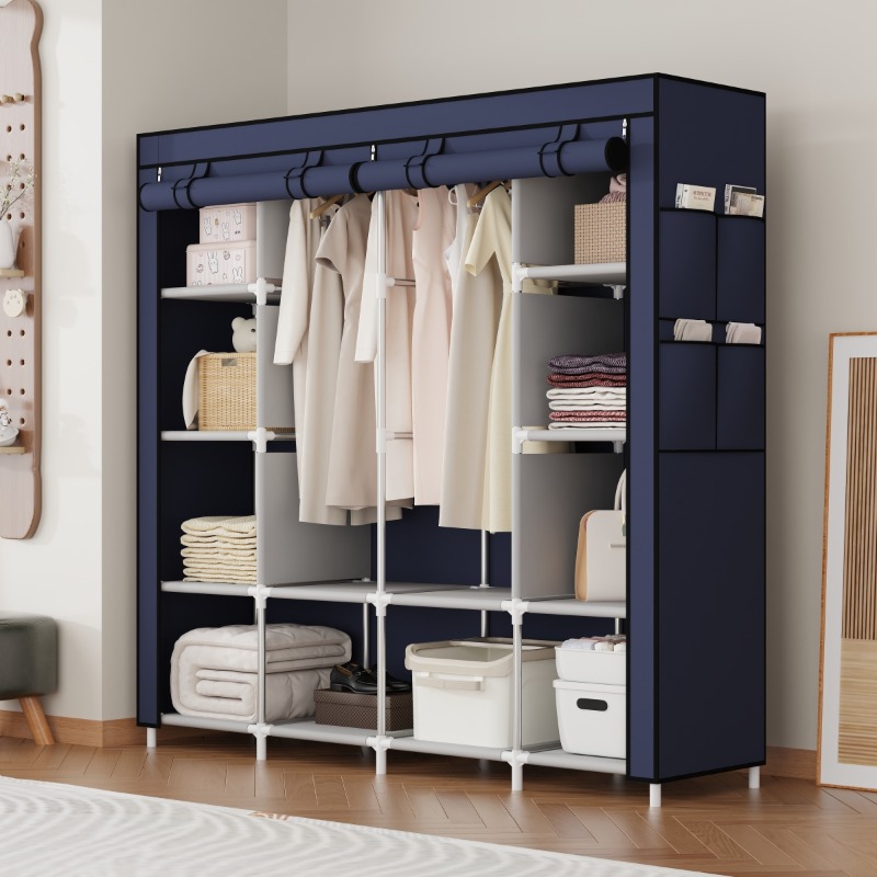 Großes Stoffbezogenes Kleiderschrank, Robuster Metallrahmen Kleiderschrank für Schlafzimmer und Wohnung, Montierte Kleiderschranksysteme