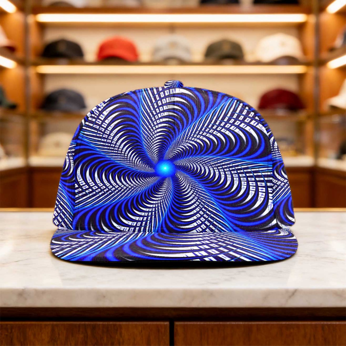 TEMU 1pc Blue Spiral Adjustable Flat-brimmed Hat For Men Women Breathable Design Flat-brimmed Hat With A For Outdoor Use Making It Ideal For Travel