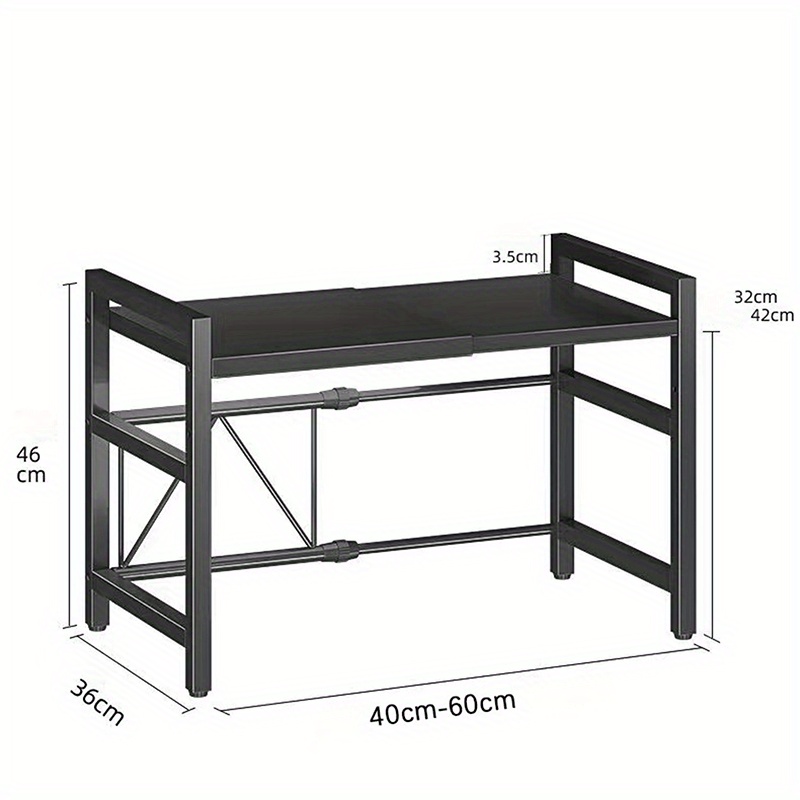 TEMU Expandable Microwave Oven Rack 2-tier Adjustable Shelf Stand Kitchen Organizer With 6 Hooks, Black