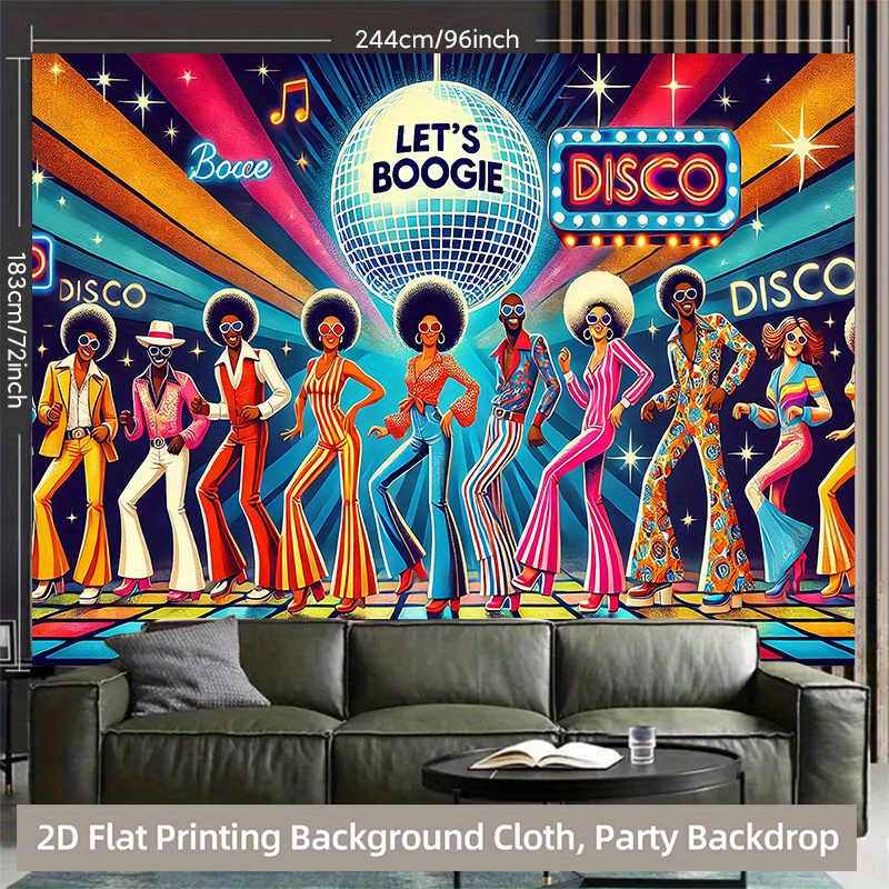 TEMU 2d Flat - 2d Flat - 2d Flat Printing Backdrop Banner 1pc, Disco Dancers Light Show Vibrant Background Cloth For Birthday Parties, Photo Booths