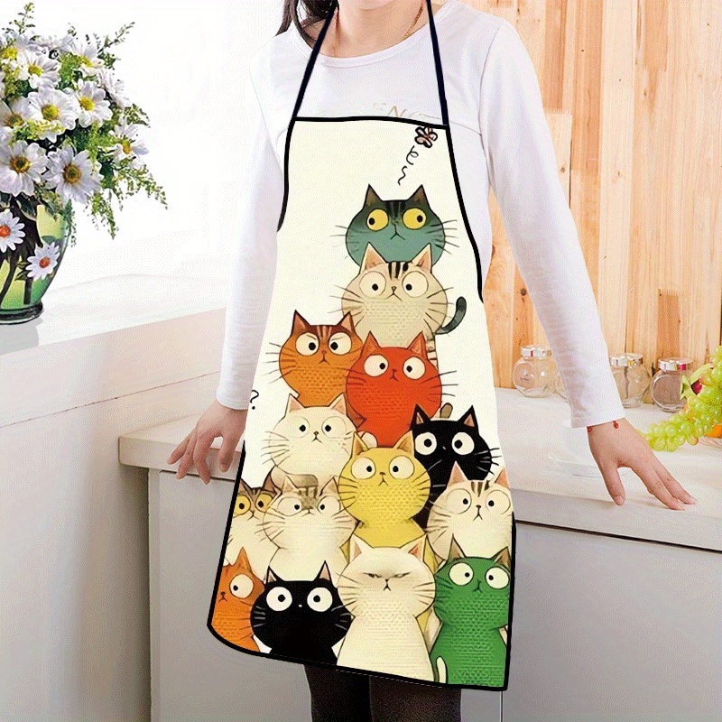 TEMU 1pc Unisex Kitchen Apron Cartoon, Cats, Stackable High-, Suitable For Cooking, Gardening, Barbecue, Home Kitchen Cooking Festival Party Gift