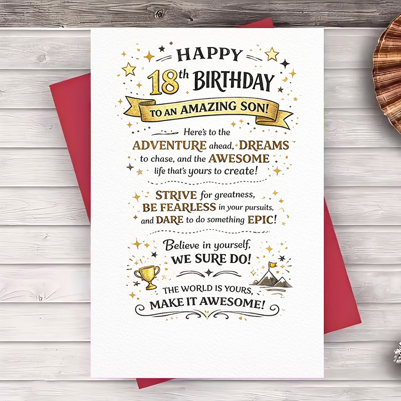 TEMU (one Envelope And 1 Greeting Card)18th Birthday Card For Son Inspirational Golden And Milestone With Encouraging Message From Parents Family