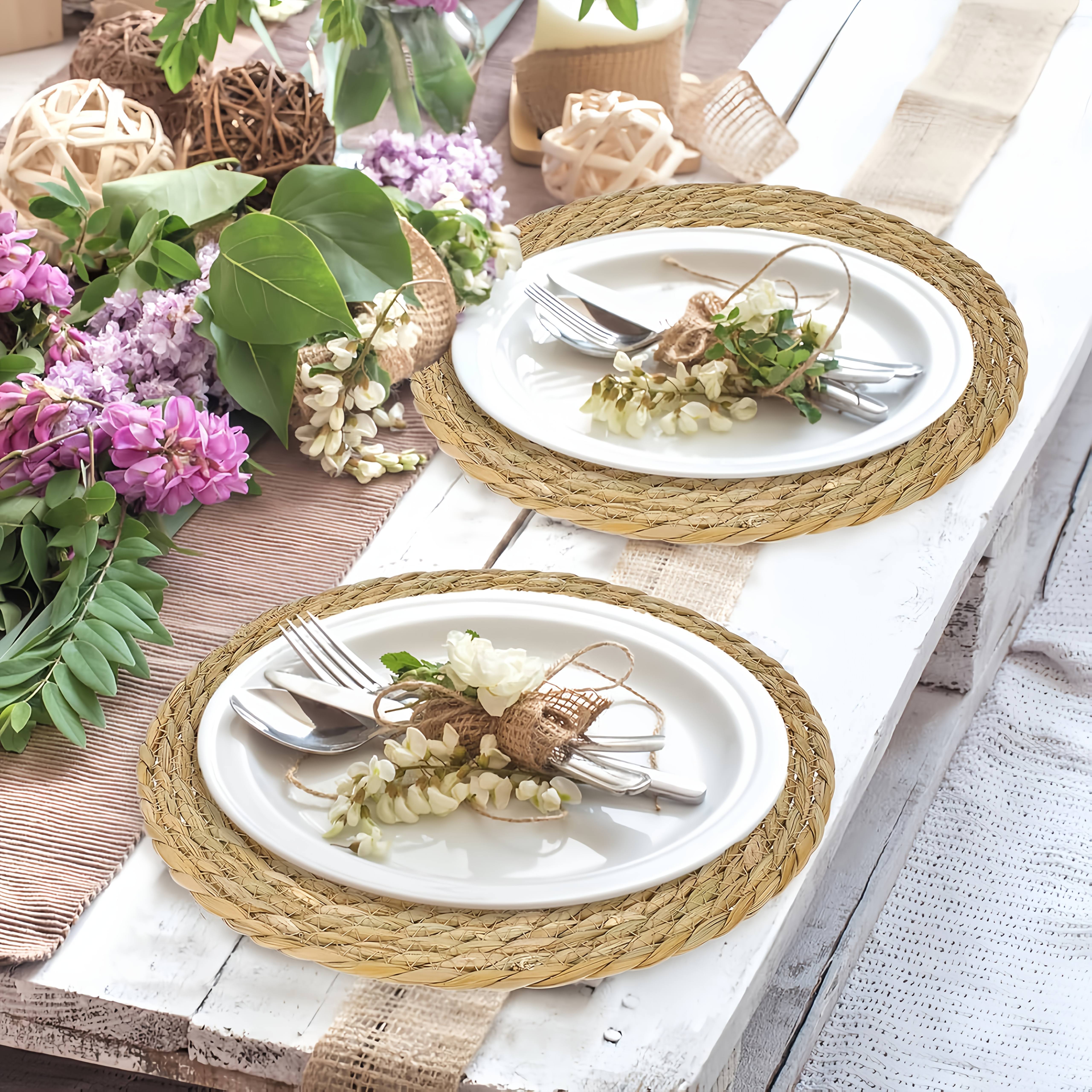 Boho Wedding Round Dinner Table Setting Bohemian Style Hand Woven