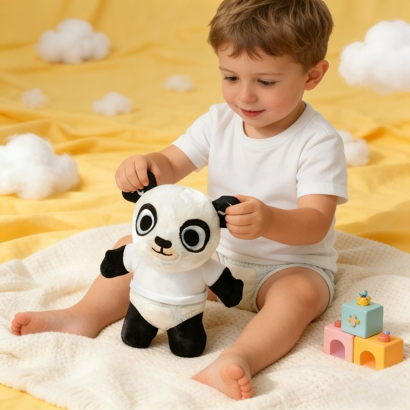     cute panda plush toy soft stuffed animal with big eyes cartoon panda figure in white outfit perfect gift for kids birthday easter childrens   bedroom decor