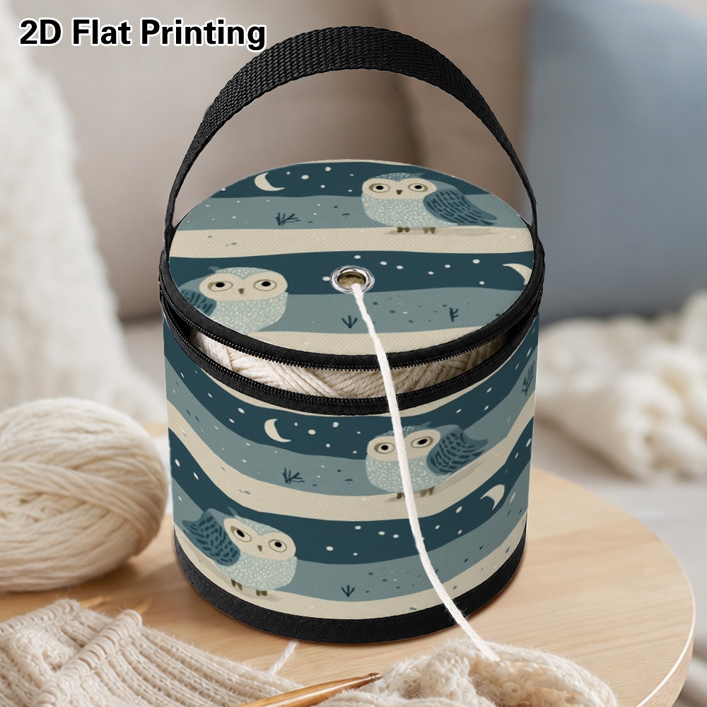 item picture 2d flat 1pc portable yarn storage bucket with   moon     zipper and handle lightweight organizer for crochet tools storage   organization and knitting travel