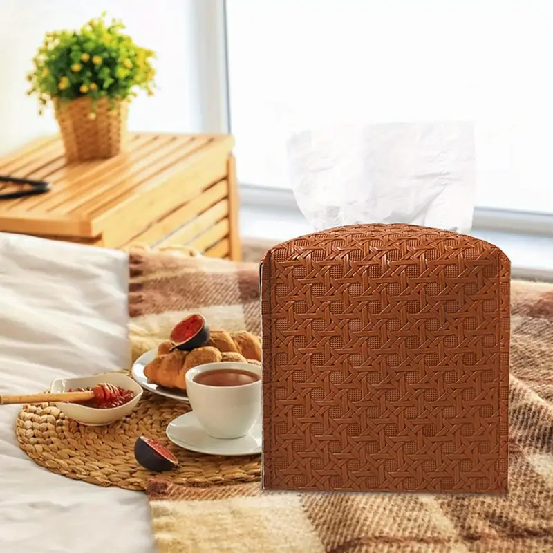 elegant square tissue box cover with textured pattern 5 x5 x5 camel design durable plastic bathroom organizer for tissues toiletries cosmetics toiletry storage decorative holder sturdy construction Product details 0