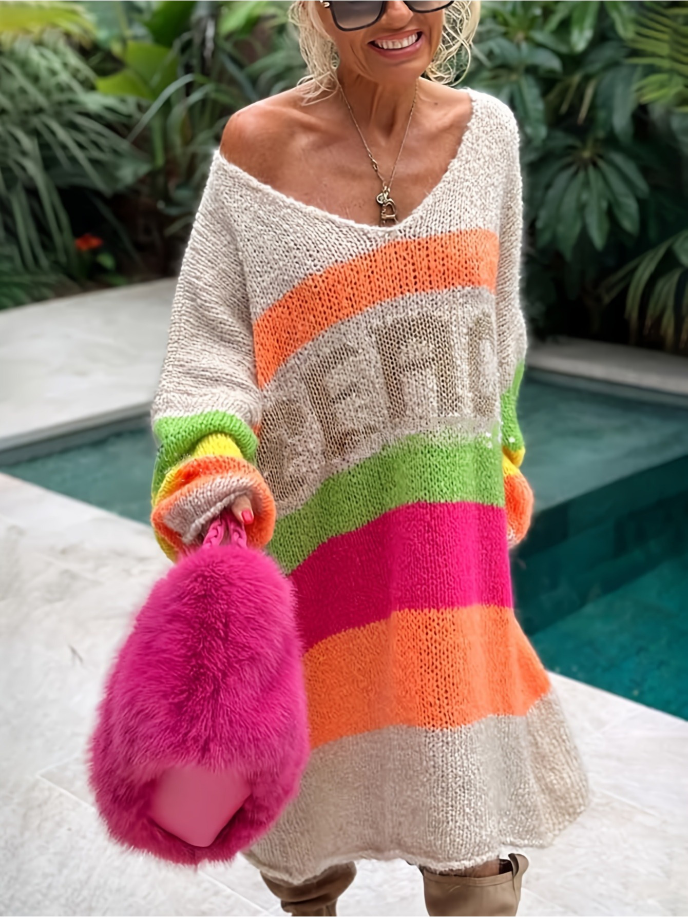 peace pattern color blocks loose midi sweater dress women's - Temu  Switzerland