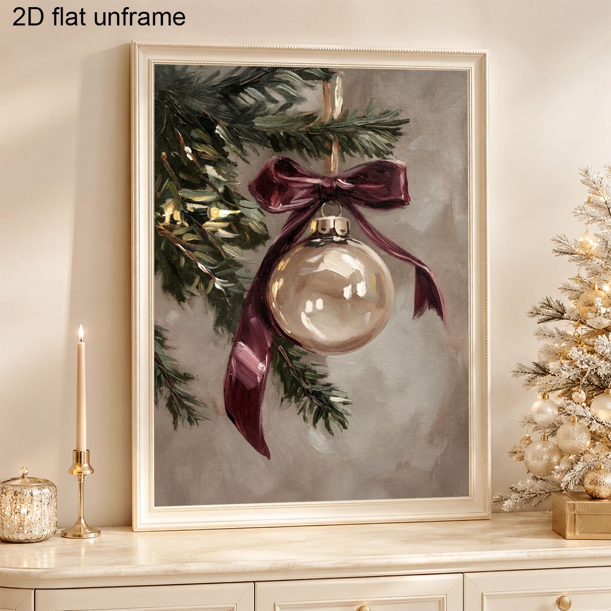 TEMU 2d Flat, Posters & Prints, 2d Flat, Multiple Sizes Available, Frameless, 1pc Modern Minimalist Christmas Ball Ornament Wall Art - Elegant Style,
