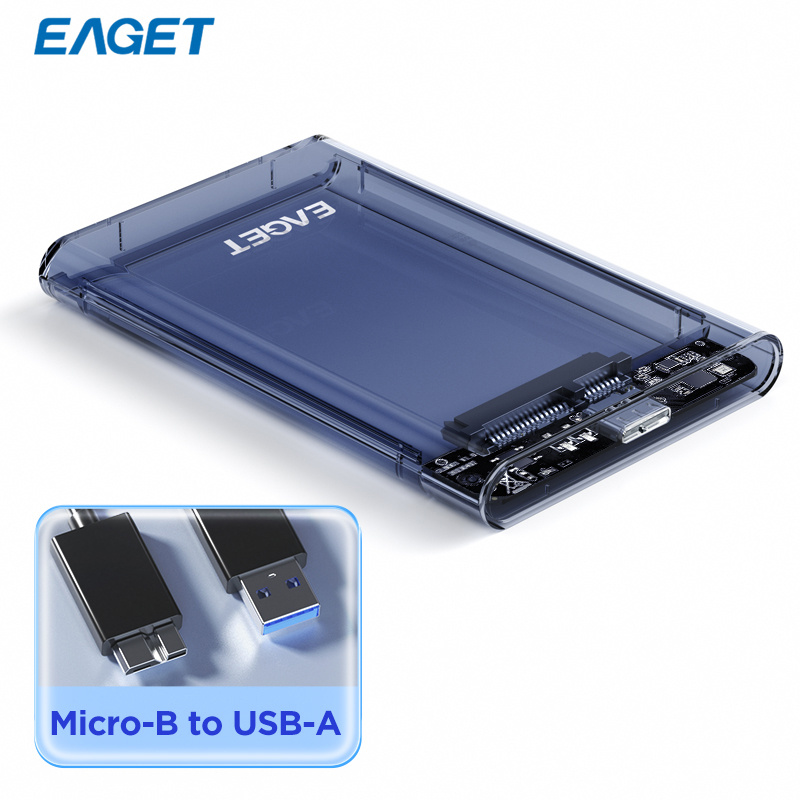 TEMU Eaget Clear 2.5'' External Hard Drive Enclosure Hard Disk Case Usb 3.0 To Sata For Sata Hdd Ssd Mechanical Hard Drive Support Uasp (without Hdd