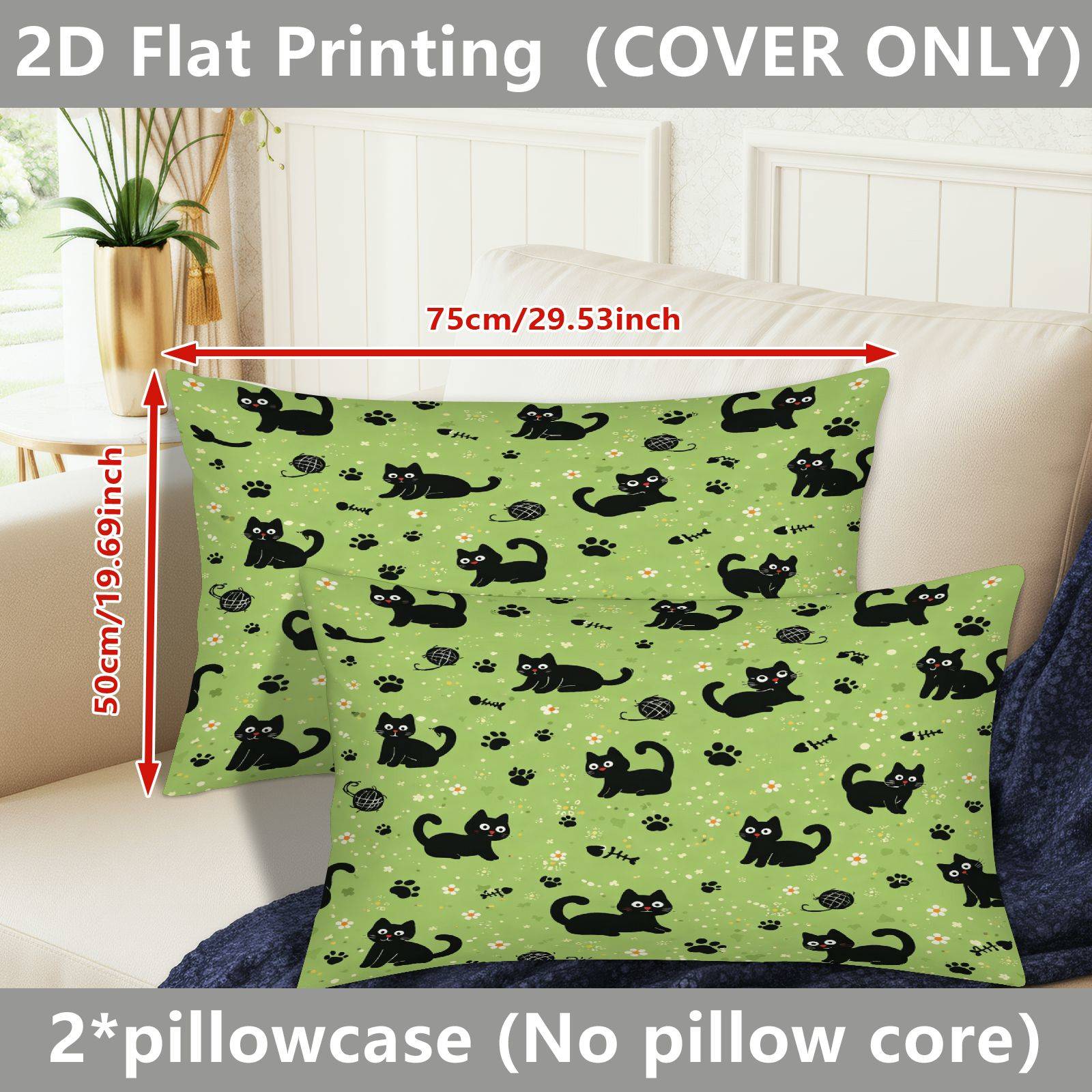 TEMU 2pcs Black Floral Printed Pillowcase, (pillow Inserts Not Included), Perfect For Home Decor, Pillow Core Not Included, Decorative Pillow Covers