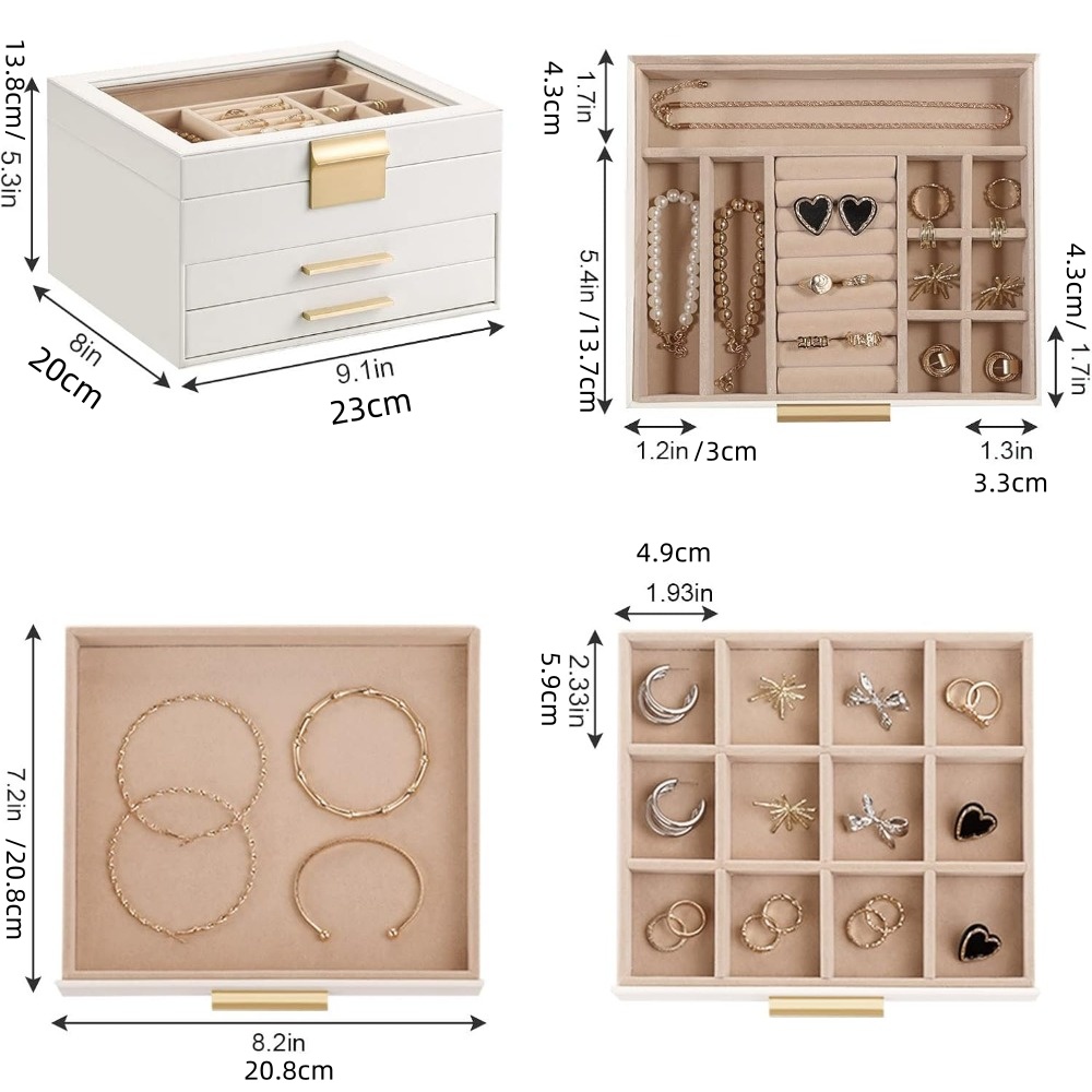 1pc jewelry box with glass lid 3 layer jewelry organizer 2 drawers for big and small jewelry jewelry storage   9   x 5 3 inches Product details 4