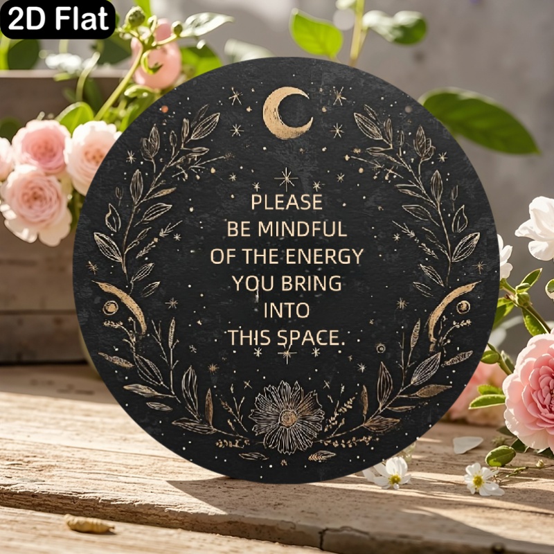 TEMU 2d Flat, 1pc, Home And Seasonal Decor;8x8in, Inspirational Round Aluminum Sign Featuring "mind You Into "; Black Background With White Text And