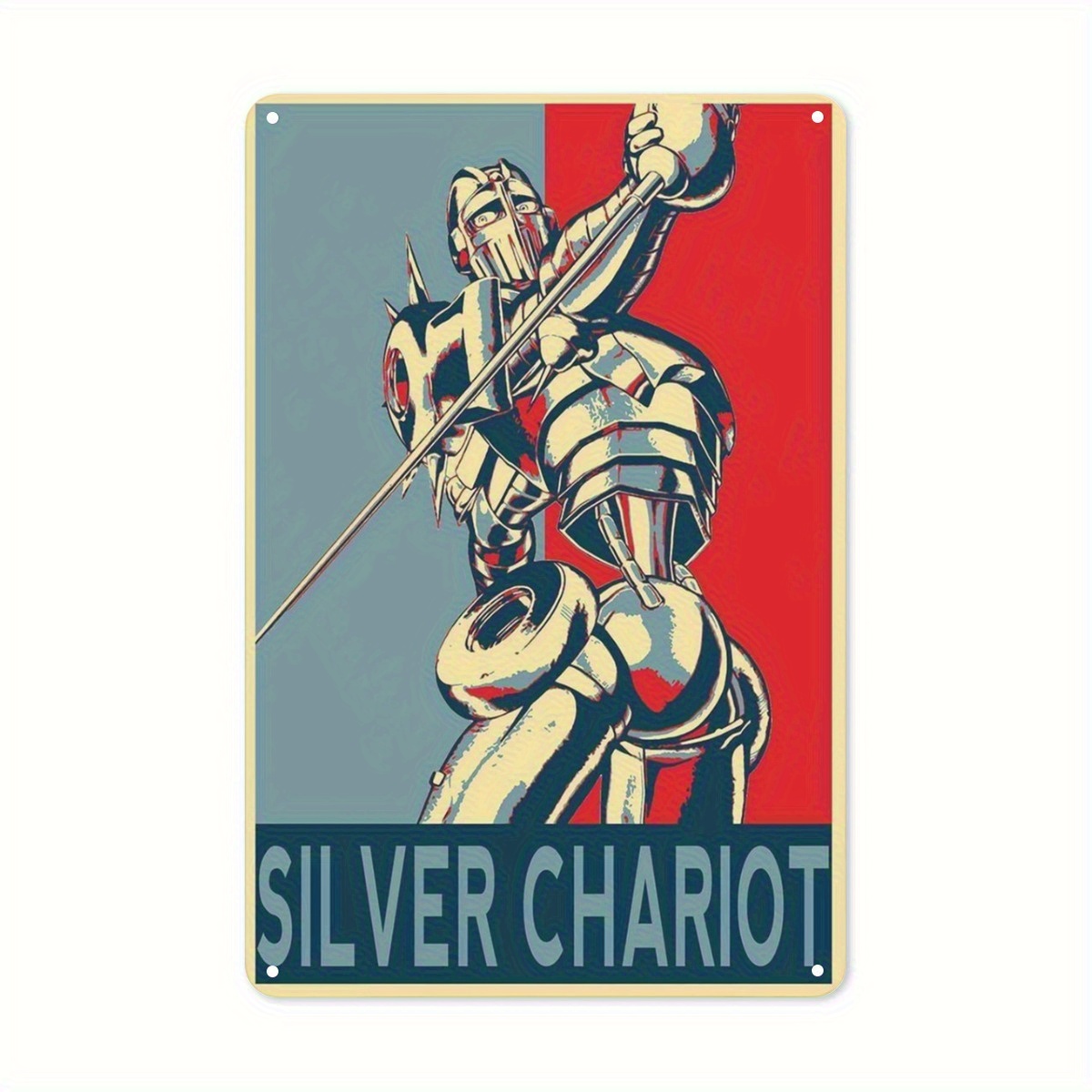 TEMU 2d Flat, Room Decoration 1pc, Jojo Red And Art Silvery Chsriot Silvery Water Tank Theme, Vintage Metal , Vintage Sign, Home Wall Art Decoration,